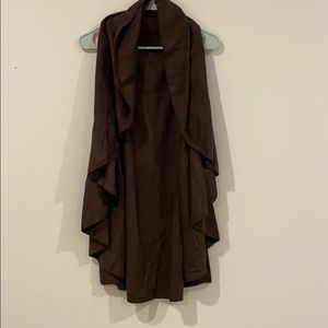 brown cardigan with velvet like material